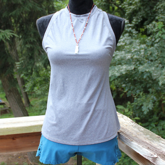 Yoga Tank Split Back Muscle Top Slate Blue Small - Picture 3 of 8